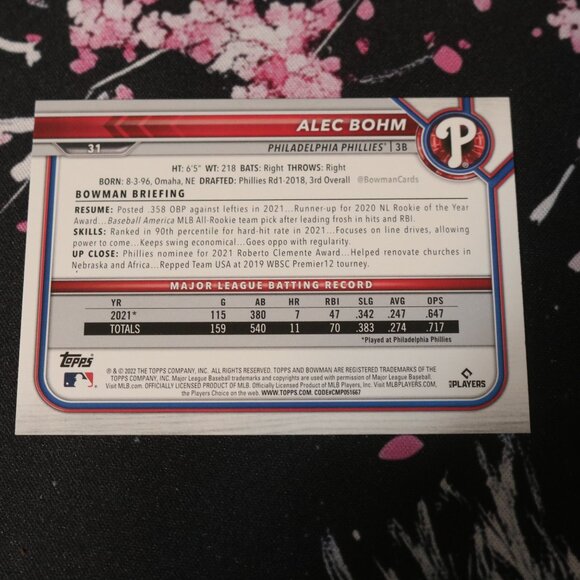 Alec Bohm #31 Baseball Card - Picture 2 of 2
